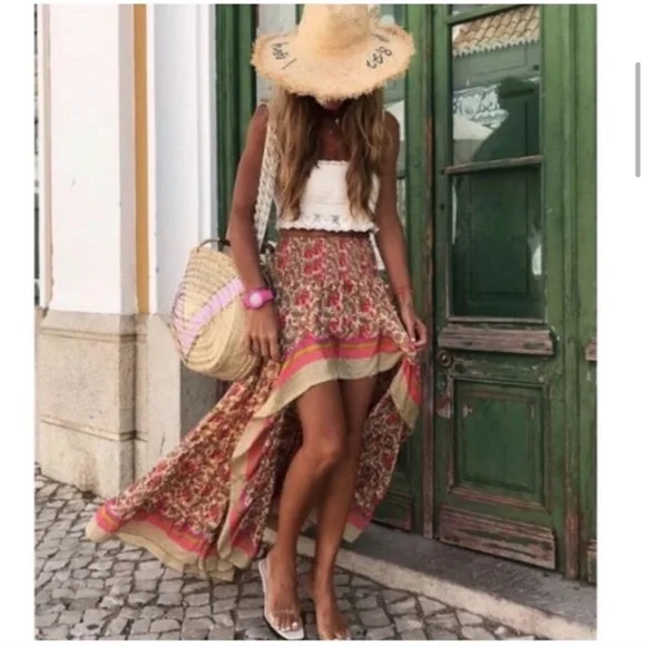HP! Boho Pink & Red Floral High Low Maxi Skirt - Picture 2 of 9